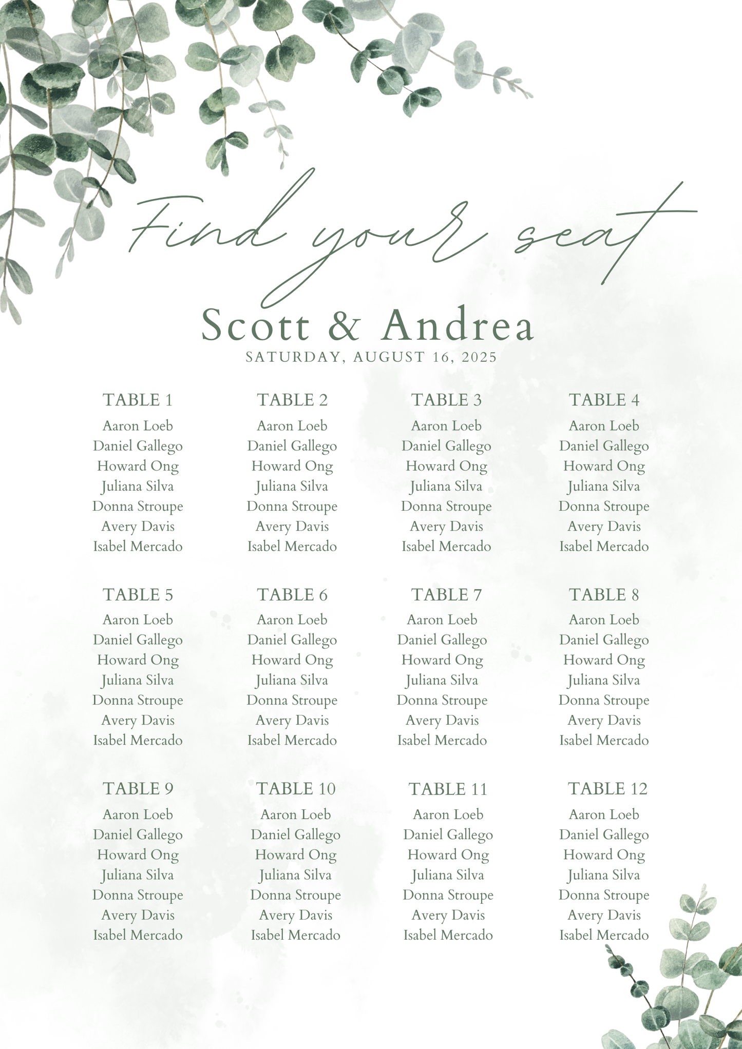 Personalised Table Plan