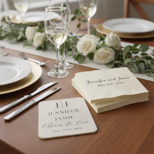 Wedding Essentials Bundle - Personalized Coasters & Napkins