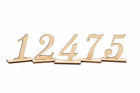 Wooden laser cut table numbers in script font