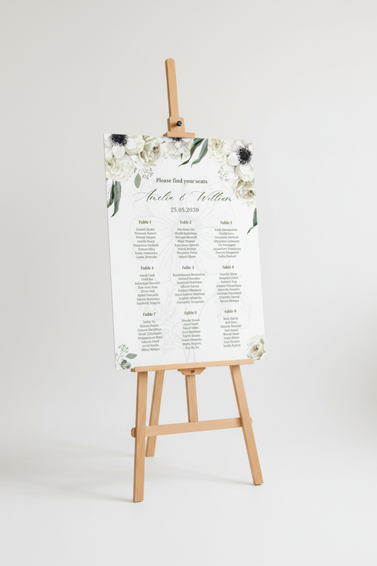 Wedding seating plan on easel